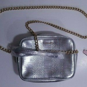 Victoria's Secret Shiny Silver Handbag Purse Zipper Bag Shoulder Bag NWT